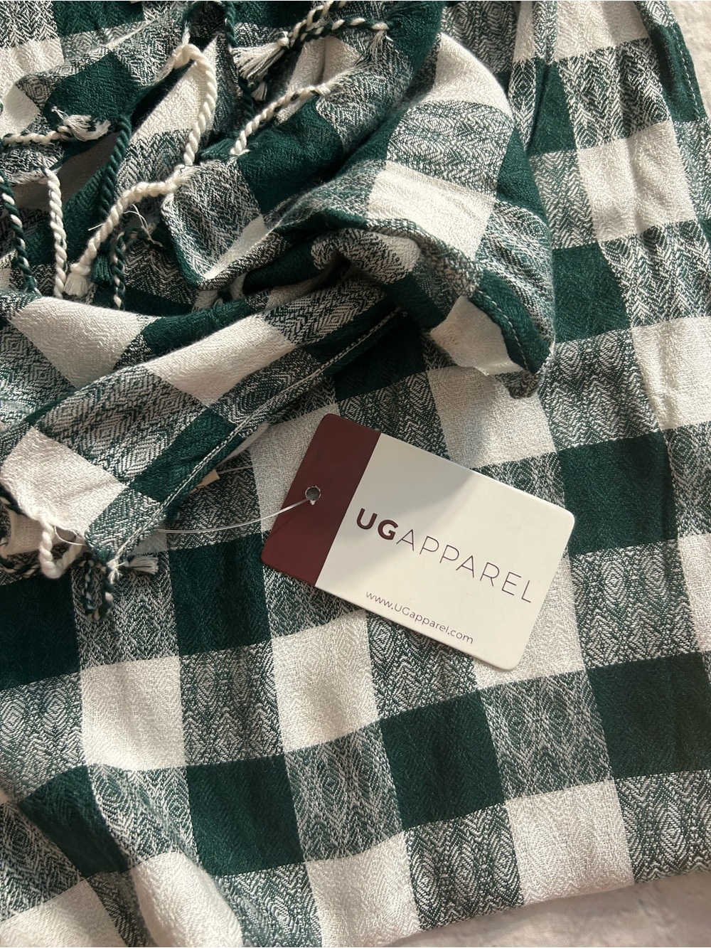 UG APPAREL UNIVERSITY GIRLS COLLEGIATE 100% VISCOSE GREEN/WHITE PLAID SCARF O/S - Picture 5 of 11